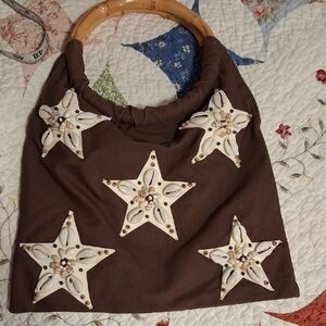 Shell Star-Embellished Bamboo Handle Tote